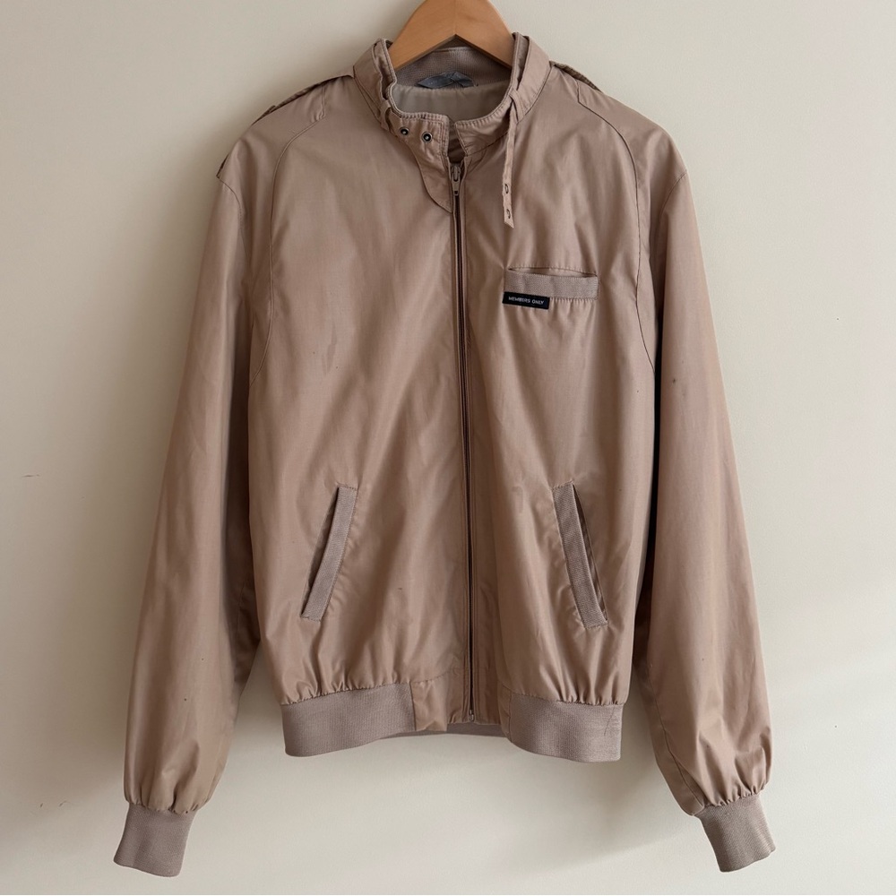 Vintage Members Only Bomber Jacket Size 42L Beige